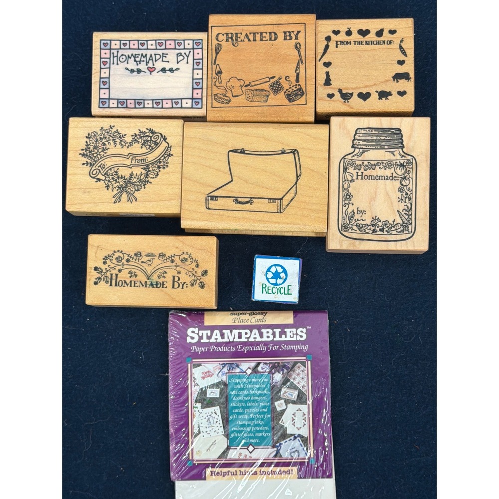 Vintage Wooden Rubber Stamps Lot 8 Homemade By Kitchen Of Mason Jar Place Cards
